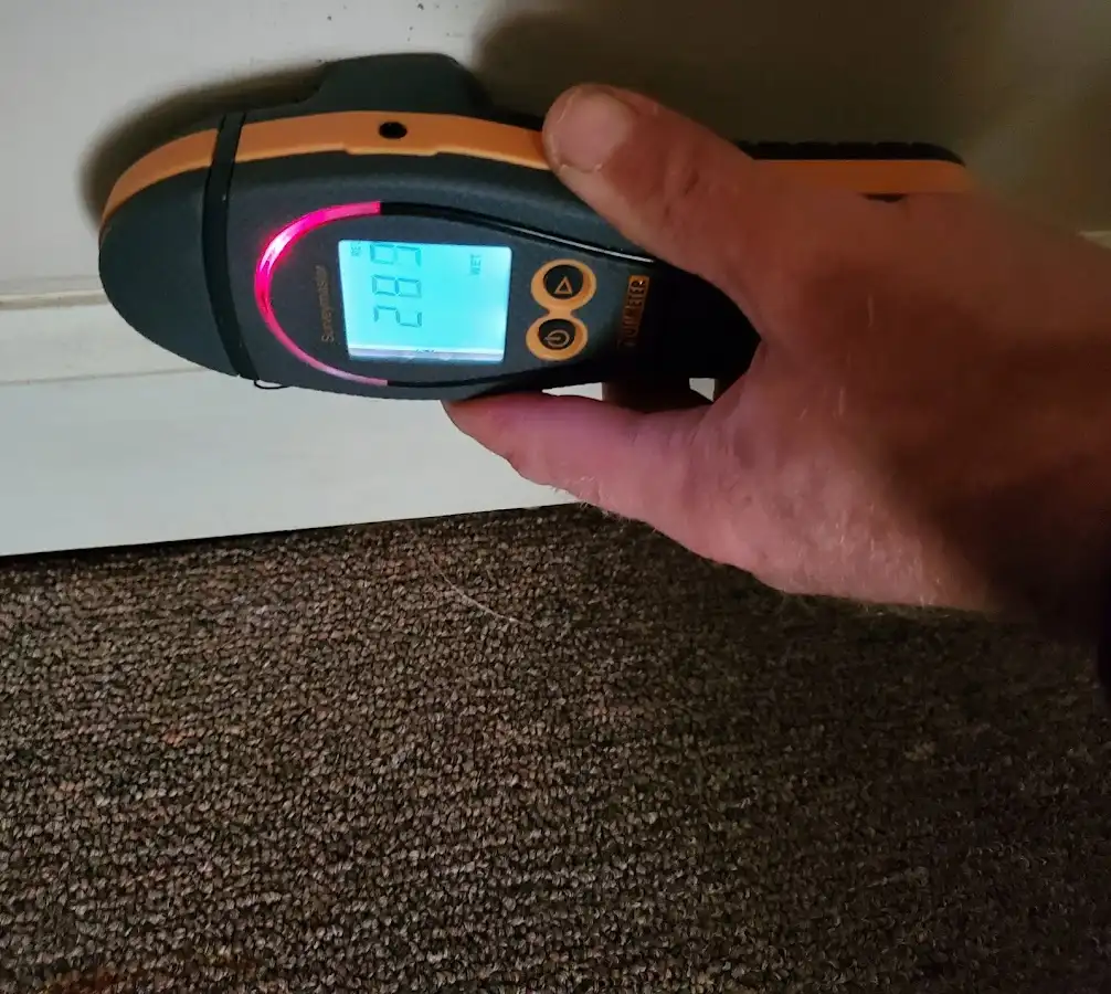 Moisture detection at baseboard during Mold Inspection & Testing in Tupelo